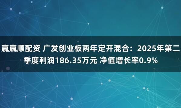 赢赢顺配资 广发创业板两年定开混合：2025年第二季度利润186.35万元 净值增长率0.9%